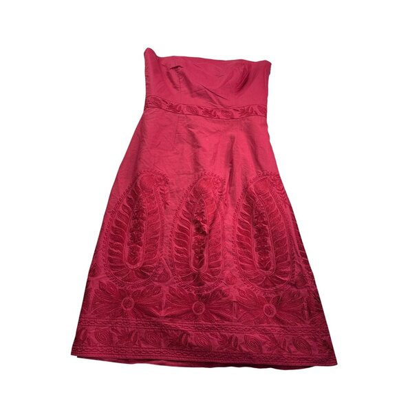 Y2K Ann taylor Strapless Red Cocktail Dress Size 2 Floral Embroidery Lined - Picture 1 of 10